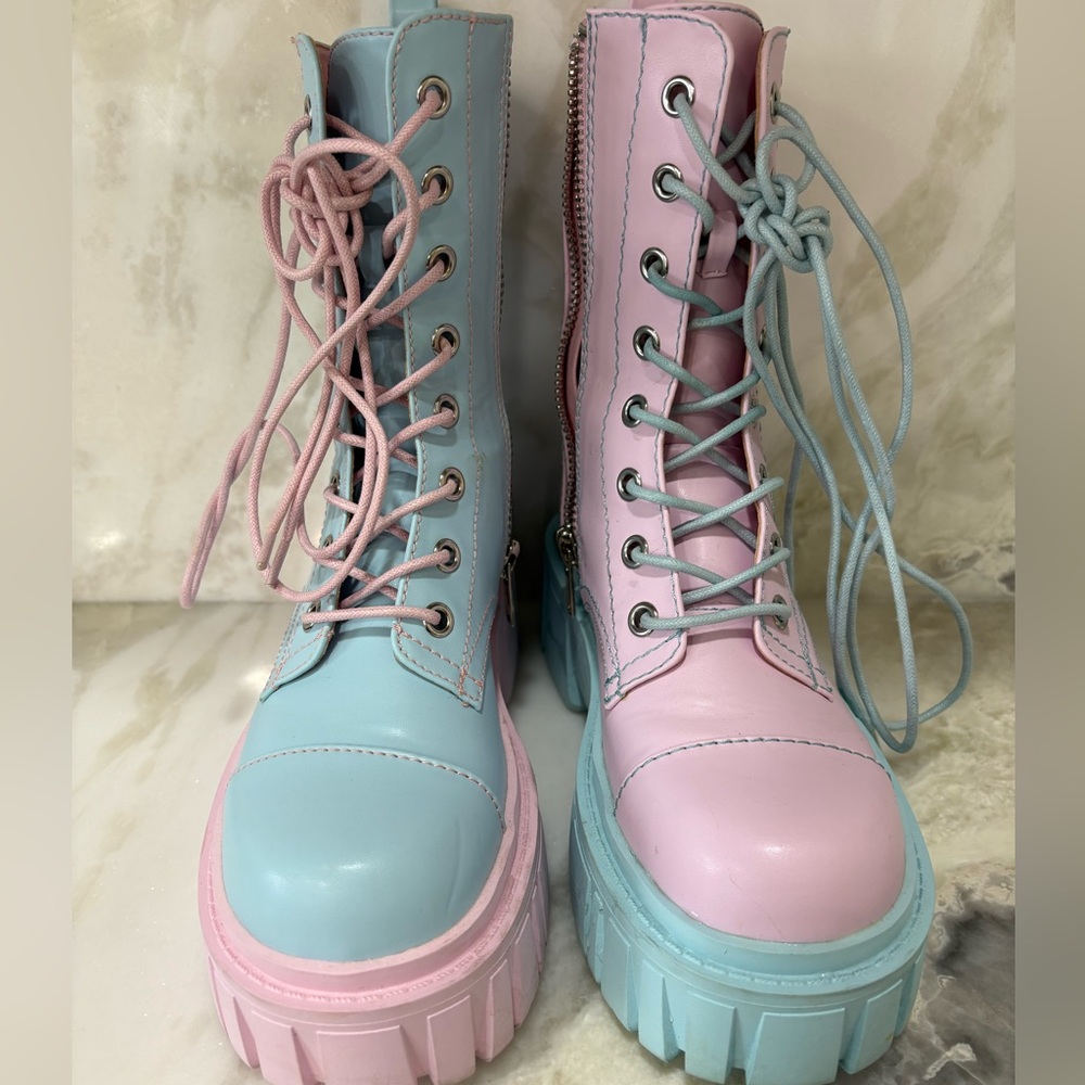Two-Tone Pastel Lace-Up Boots